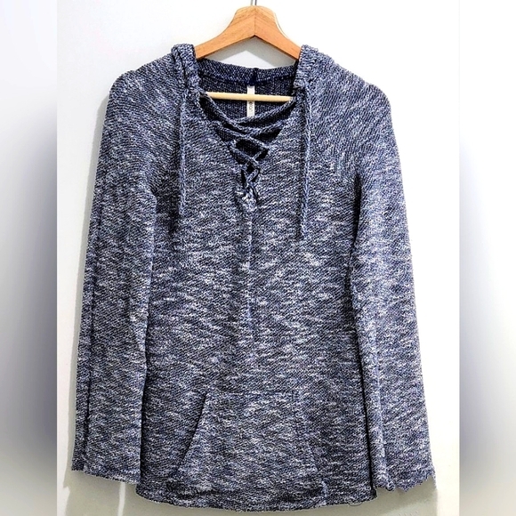 Elan Tops - Elan‎ Soft Knit Hoodie Sweater - Navy Heather - Small